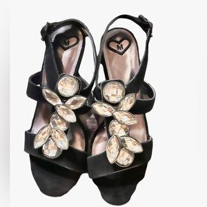 New Vintage Fancy Gorgeous Black Suede & Jewel💗MADELINE May Open Toe Shoes